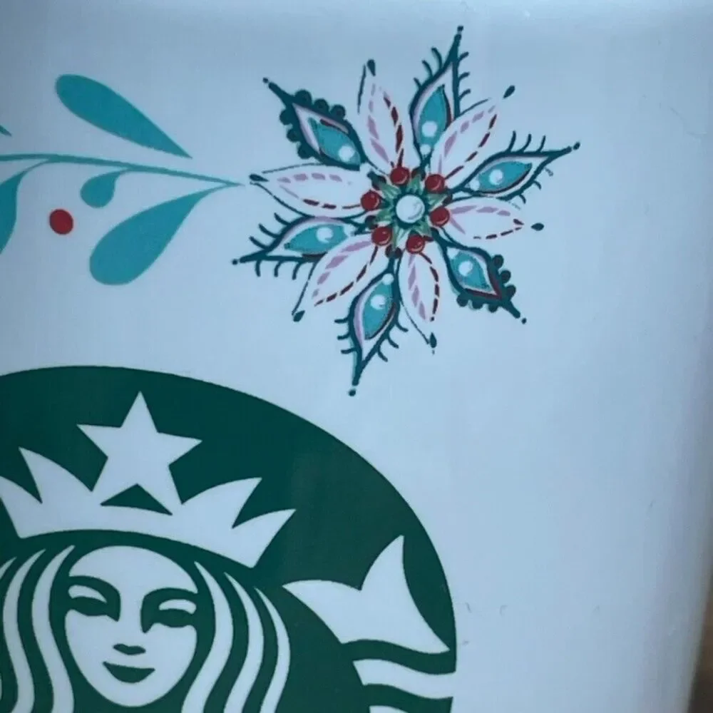 2 Starbucks 2020 Poinsettia Mistletoe Logo Holiday Red Handle Christmas Mug Pair - Picture 7 of 13